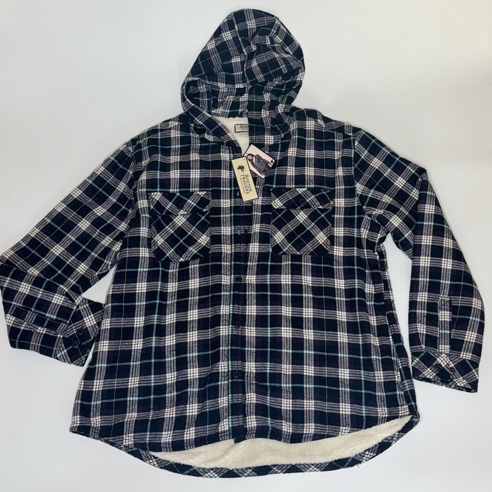 Boston Traders Cream and Black Plaid Hooded Jacket
